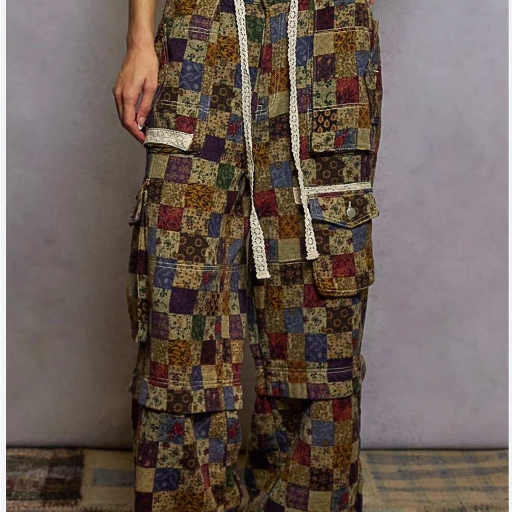 POL Patchwork Wide Leg Pants - Multicolor